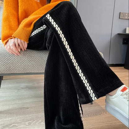 lusailstore - Women’s Chenille Fabric Wide-Legged Pants