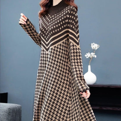 lusailstore-Printed Plaid Knit Dress