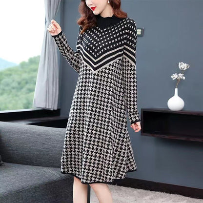 lusailstore-Printed Plaid Knit Dress