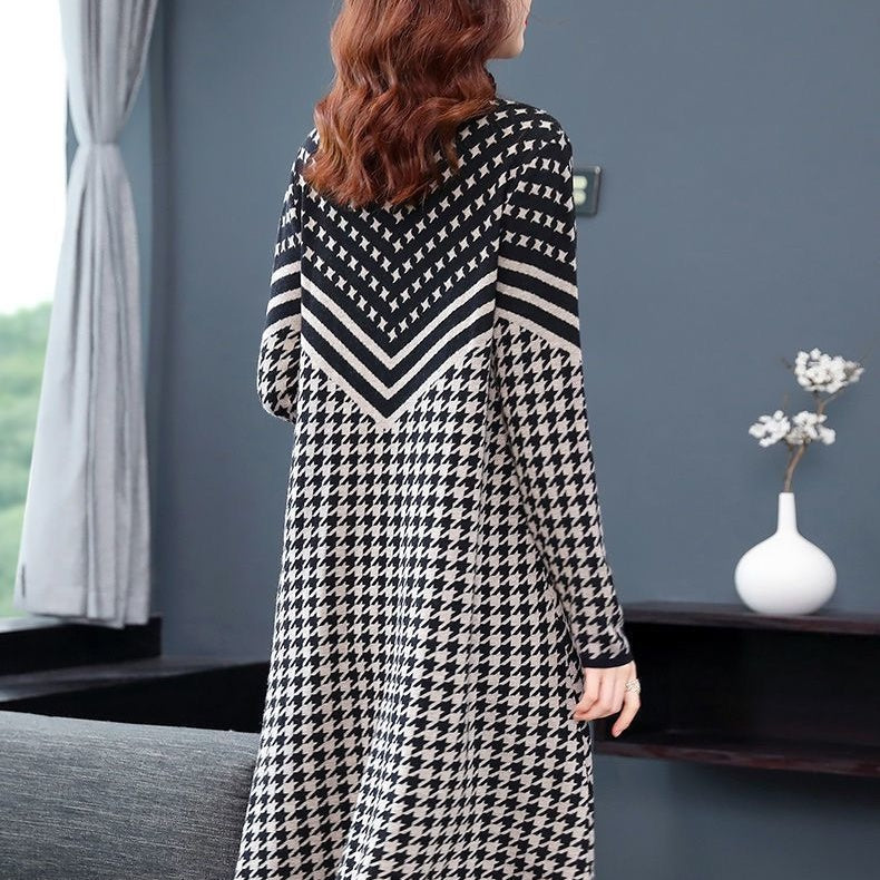 lusailstore-Printed Plaid Knit Dress