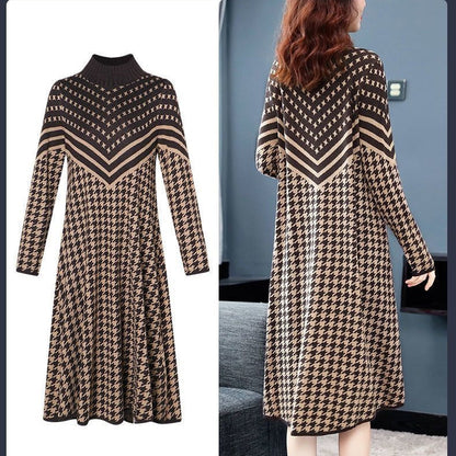 lusailstore-Printed Plaid Knit Dress