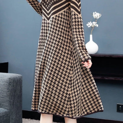 lusailstore-Printed Plaid Knit Dress