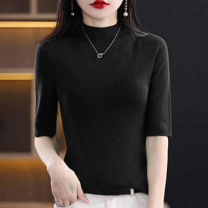 lusailstore-Women’s Half Sleeve Mock Turtleneck Sweater