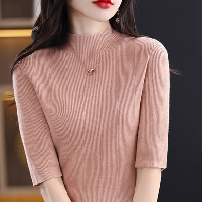 lusailstore-Women’s Half Sleeve Mock Turtleneck Sweater