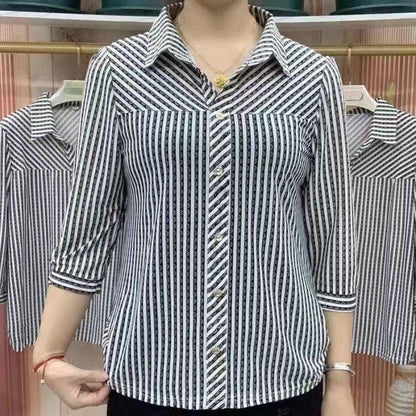 lusailstore-Women's Striped Lapel Shirt