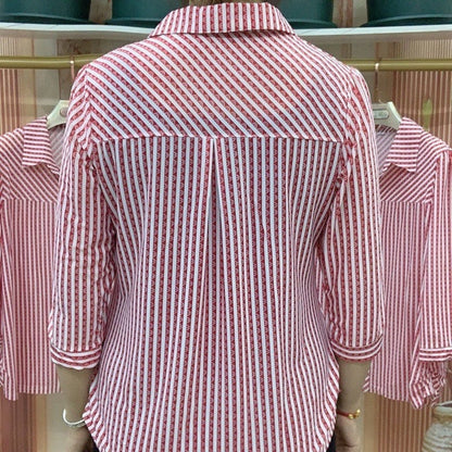 lusailstore-Women's Striped Lapel Shirt