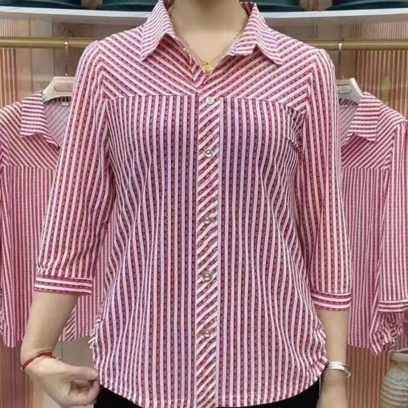 lusailstore-Women's Striped Lapel Shirt