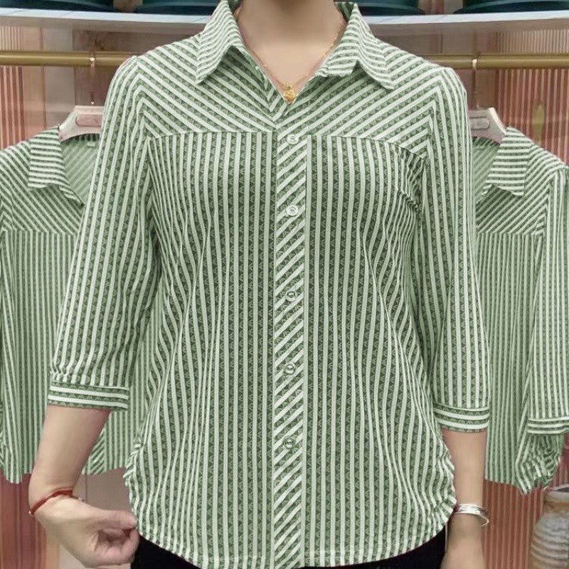 lusailstore-Women's Striped Lapel Shirt