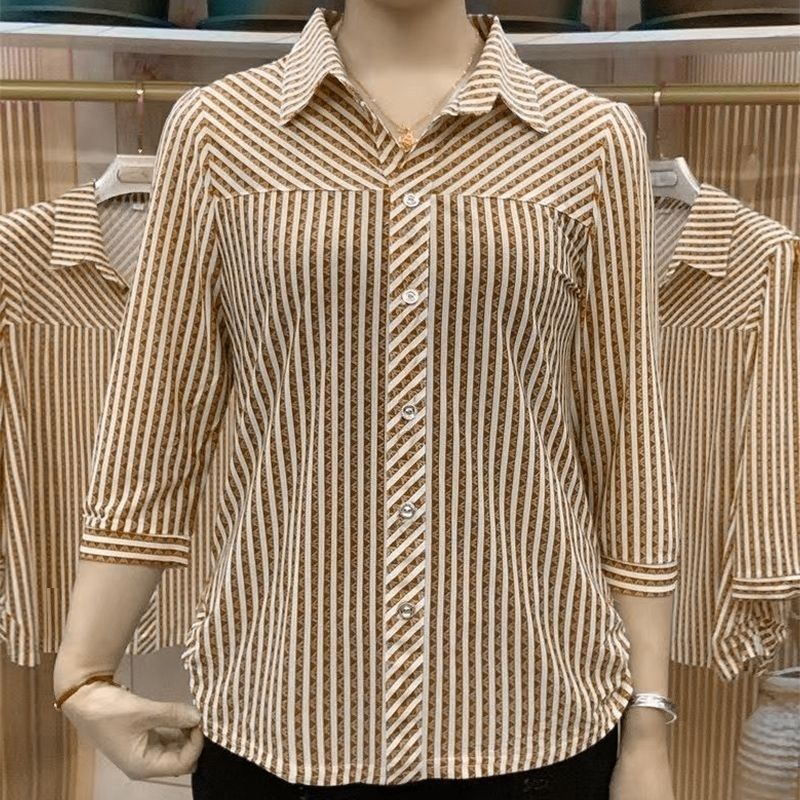 lusailstore-Women's Striped Lapel Shirt