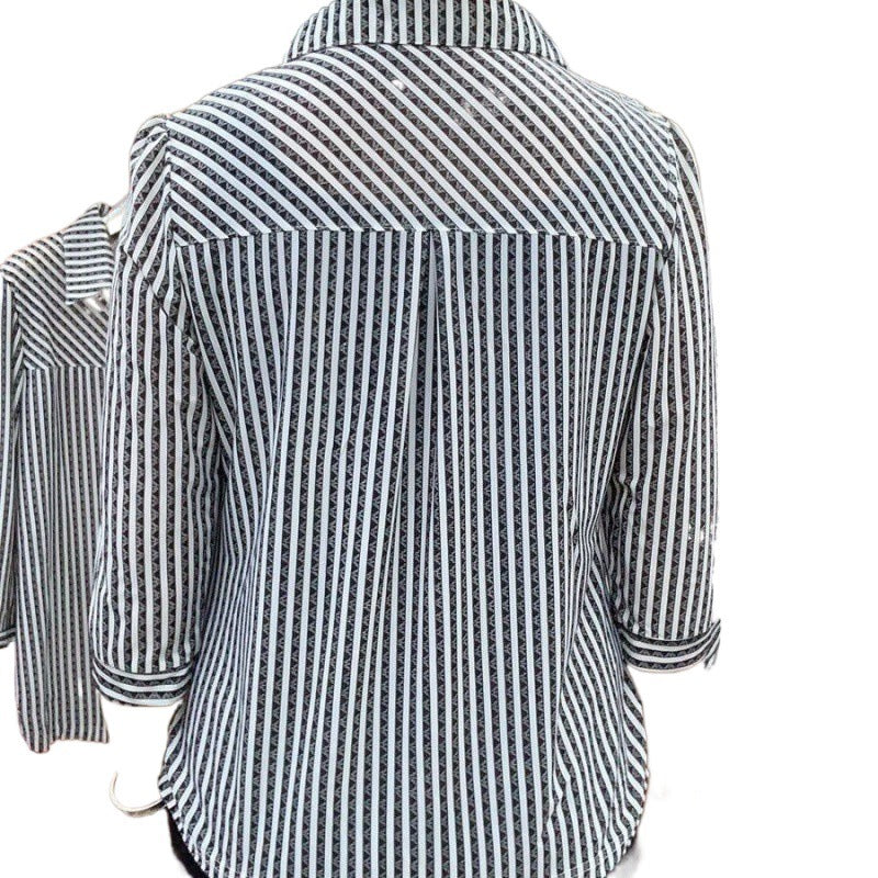 lusailstore-Women's Striped Lapel Shirt