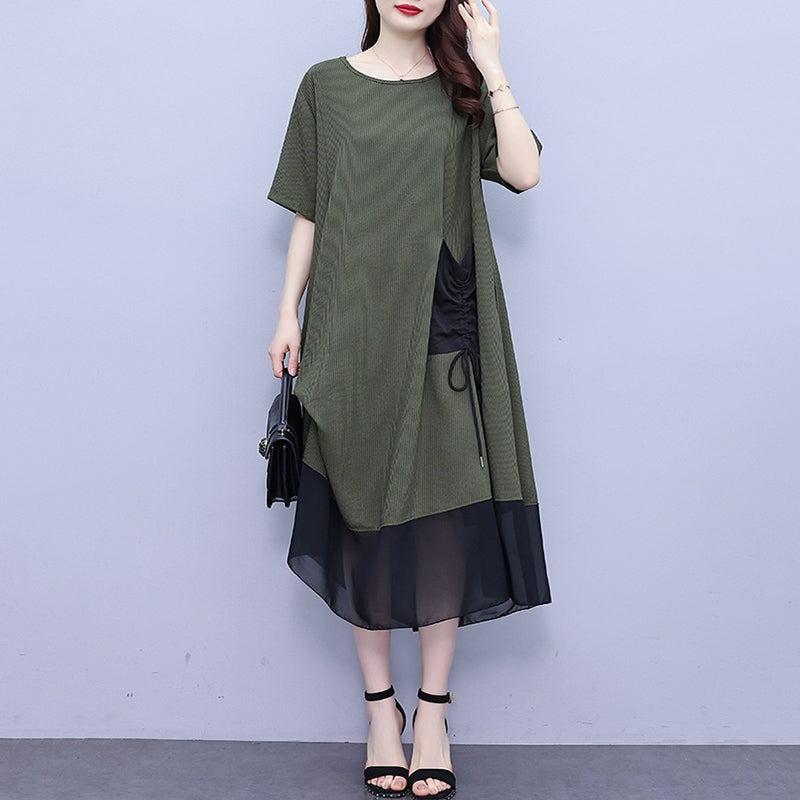 lusailstore -Women's Round Neck Patchwork Loose Dress