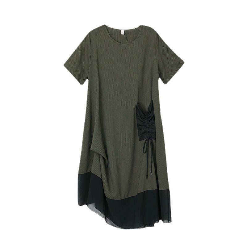 lusailstore -Women's Round Neck Patchwork Loose Dress