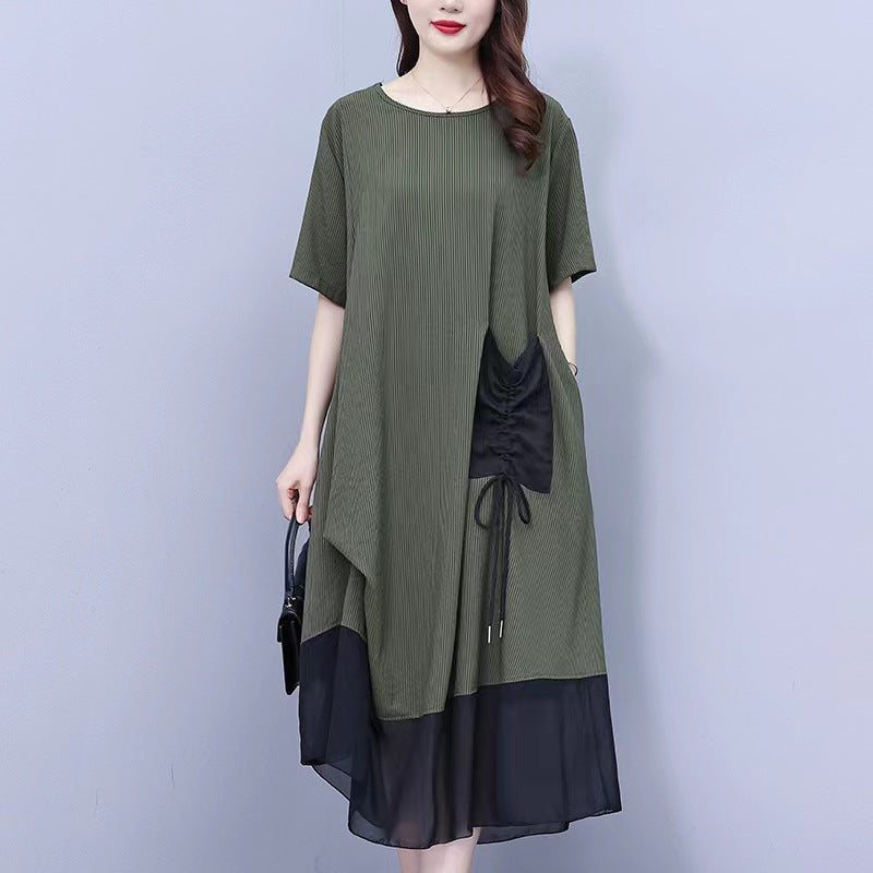 lusailstore -Women's Round Neck Patchwork Loose Dress