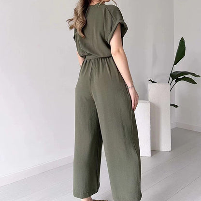 lusailstore-Women's V-Neck Short Sleeve Casual Jumpsuit