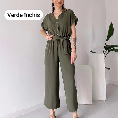 lusailstore-Women's V-Neck Short Sleeve Casual Jumpsuit