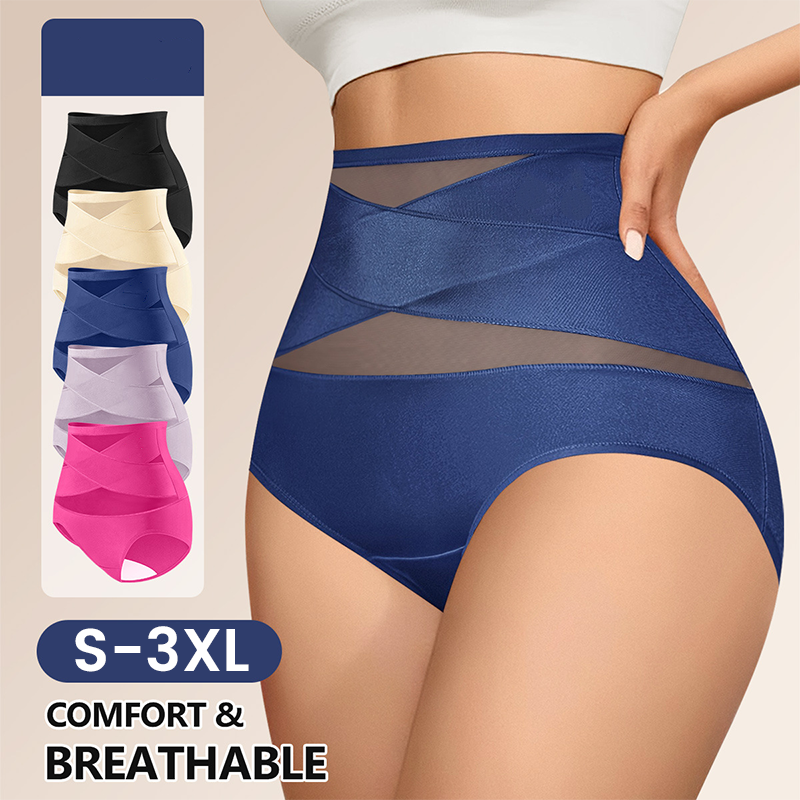 lusailstore - Plus-Size High-Waist Cross Tummy Control Panties